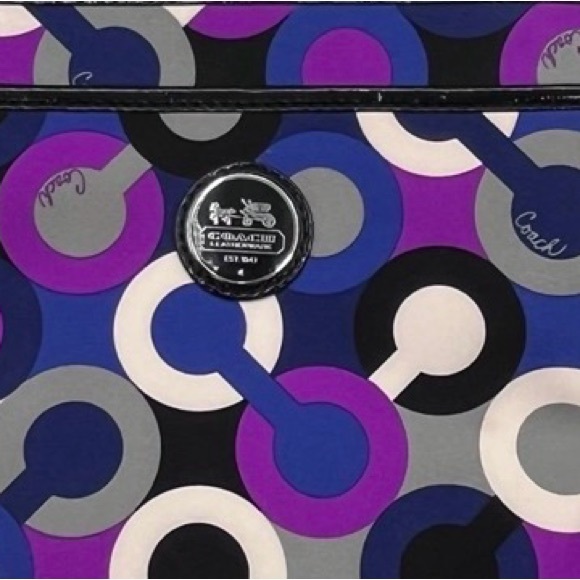 Vintage Coach Crossbody Bag Purple Blue Black Geometric Print NWOT - Picture 5 of 9